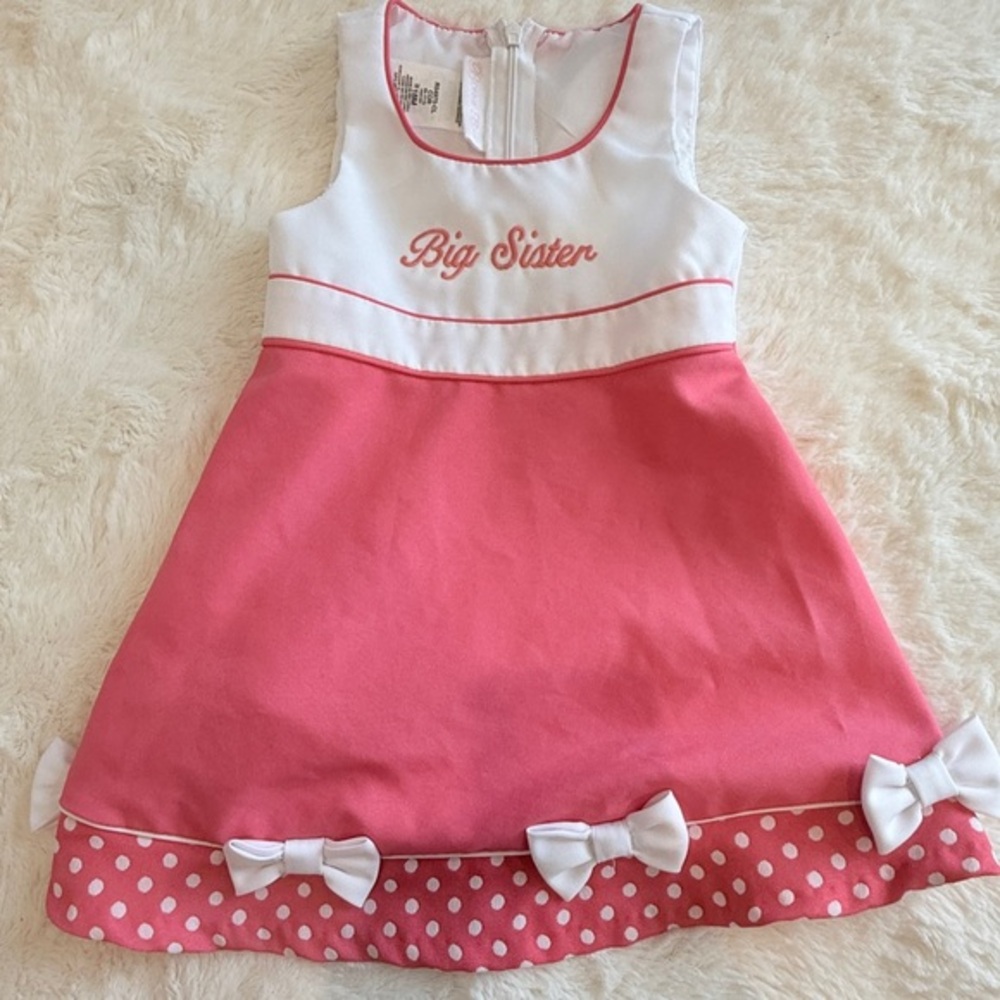 Bonnie Baby 18m Pink & White Dress "Big Sister" Embroidered AAC Cheerleader